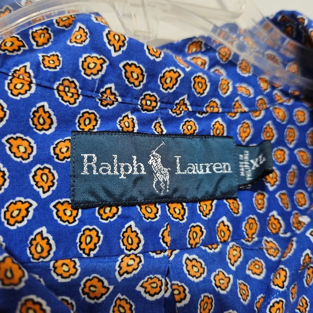 Ralph Lauren Mens XL Blue Orange Floral Geometric Button Down Shirt Long Sleeve - Picture 3 of 4